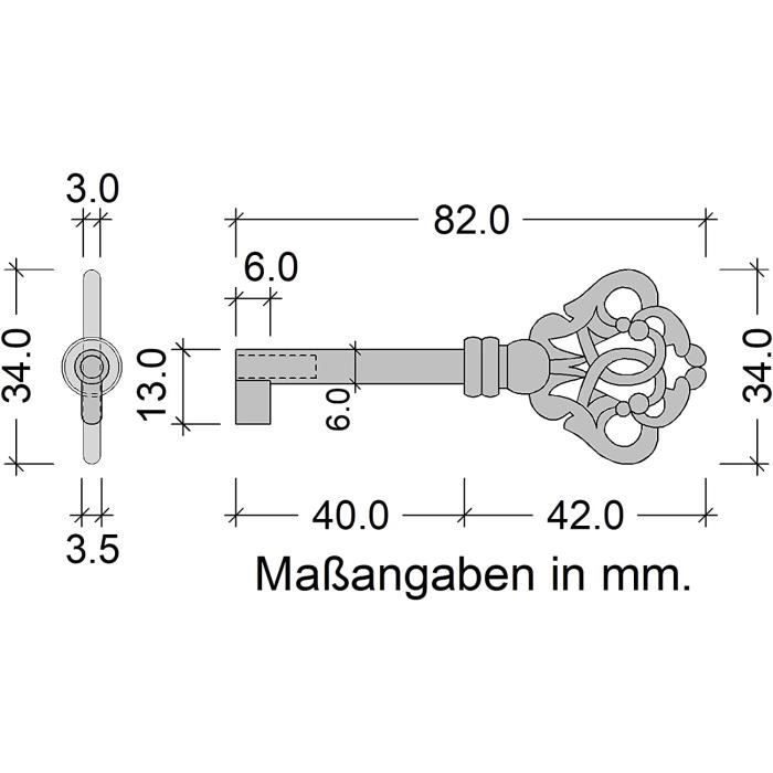 Gedotec Clé de meuble design ancien Longueur 38mm Solide