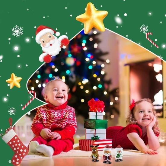 Lot De 6 Jouets à Remonter De Noël - Père Noël, Renne, Bonhomme De Neige, Pingouin, Lutin, Pain D'épice - 8