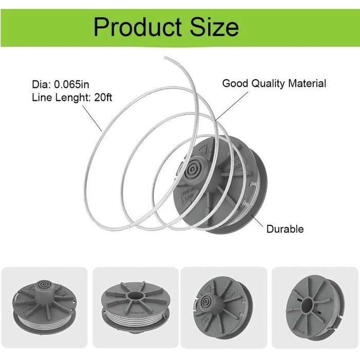 Lot de 4 bobines de fil de rechange pour débroussailleuse Gardena 5307-20 en nylon, bobine de rechange adaptée - Jardin