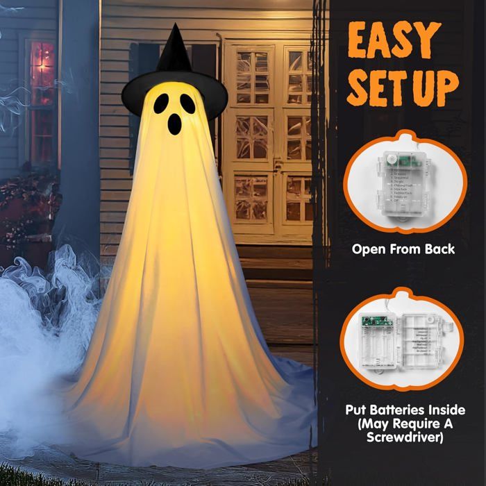 Veilleuse Fantôme Halloween - Lampe LED Décorative Pour Intérieur - Salon, Chambre, Bureau - Fonctionne Sur Piles