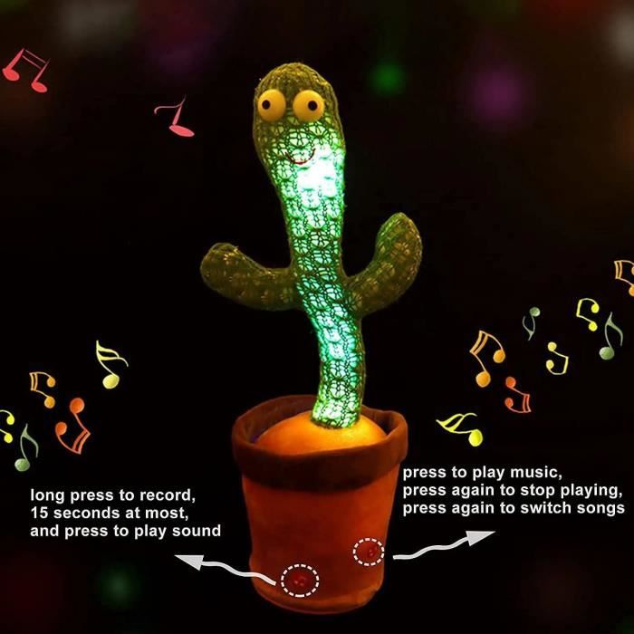 Cactus Qui Parle Et Danse - Jouet Interactif Avec LED, Enregistrement Et Musique - Cadeau Enfant Rigolo Et éducatif - 6