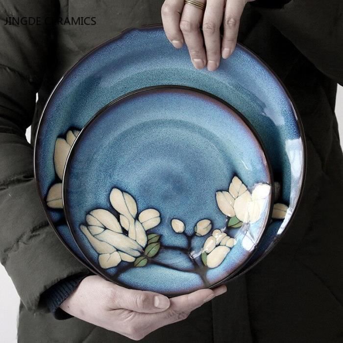 Assiette,Vaisselle japonaise en céramique, plat carré profond