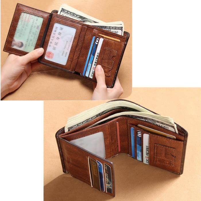 Portefeuille Homme En Cuir Volmer - Protection RFID - 12 Compartiments Cartes - Fermeture Zippée - Format Compact 12.5x9.5cm