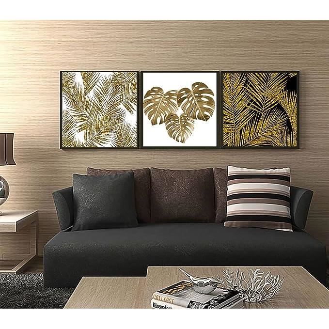 Lot De 4 Tableaux Abstraits Sur Toile 40x40 Cm - Déco Murale Noir Et Or, Style Nordique, Pour Salon, Chambre, Sans Cadre