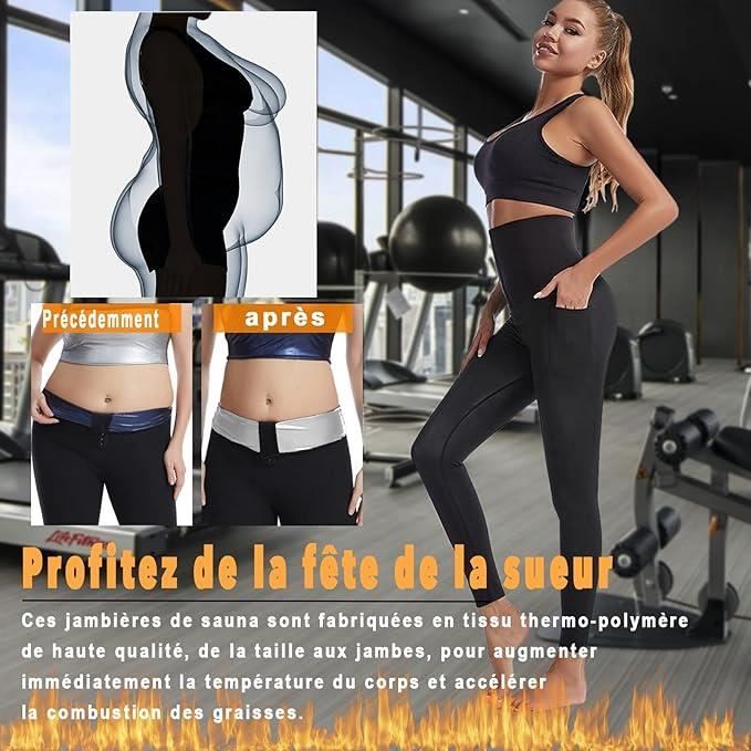 Leggings de Sudation Femme Sauna Shapewear Taille Haute Fitness Yoga Noir