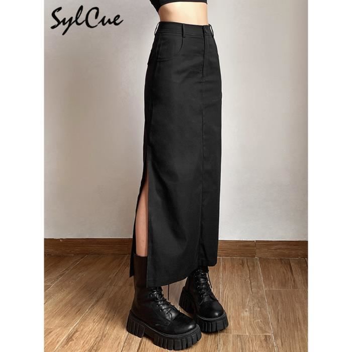 Jupe jupe longue fendue noire Sexy mince polyvalente legere Cool pour femmes ete Black D2963 Blanc Cdiscount Pret a Porter