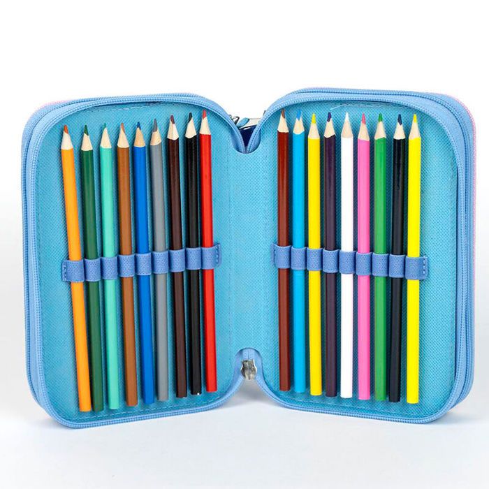 Clondo Trousse Triple Remplie Stitch Pour Filles - 45 Accessoires Scolaires Avec 3 Fermetures Éclair