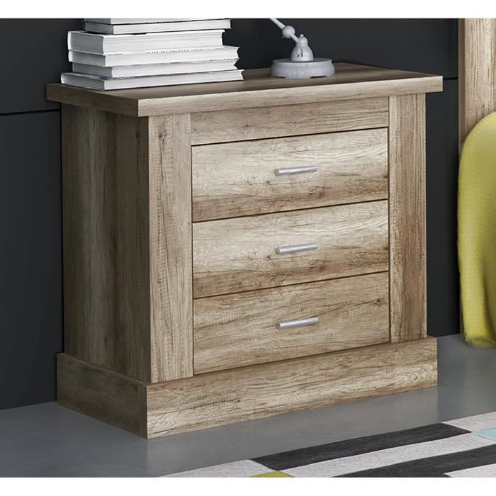 Table de Chevet Moderne, 3 Tiroirs et Espace de Rangement