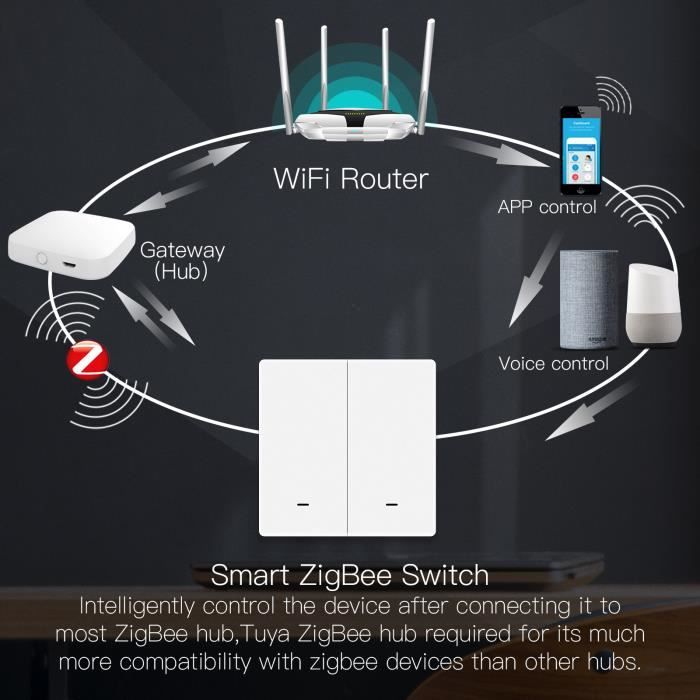 Noir 2   Interrupteur'éclairage mural intelligent, wi fi, Tuya, 1 2 3 4