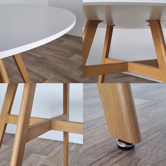 Table Ronde Scandinave 80x80cm + 4 Chaises Blanches - MDF Et Métal, Pour Salle à Manger, Cuisine, Salon