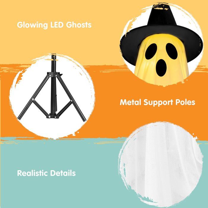 Fantômes Lumineux LED Suspendus – Décoration Halloween – Pour Intérieur/extérieur, Jardin, Fête – 2 Pièces Blanc