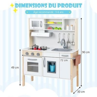 ROBUD Cuisine En Bois Pour Enfants – Avec Jardinière, Grille-Pain, Machine à Glaçons, Accessoires Fruits Et Légumes – Dès 3 Ans, Cadeau Éducatif