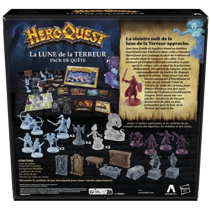 Avalon Hill, système de jeu HeroQuest, jeu d'aventures fantastiques style  donjon, à partir de 14 ans, 2 à 5 joueurs
