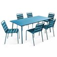 Ensemble table de jardin et 6 chaises en acier Palavas OVIALA - Bleu Pacific-0