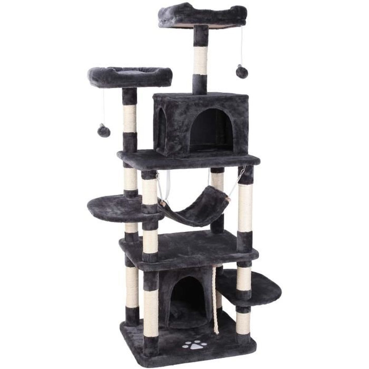 Pedy 170cm Arbre A Chat Geant Grattoir Griffoir Corde De Lin 3 Plateformes 2 Paniers 2 Corde Avec Peluche Balle Et Grelot Gris Cdiscount Animalerie