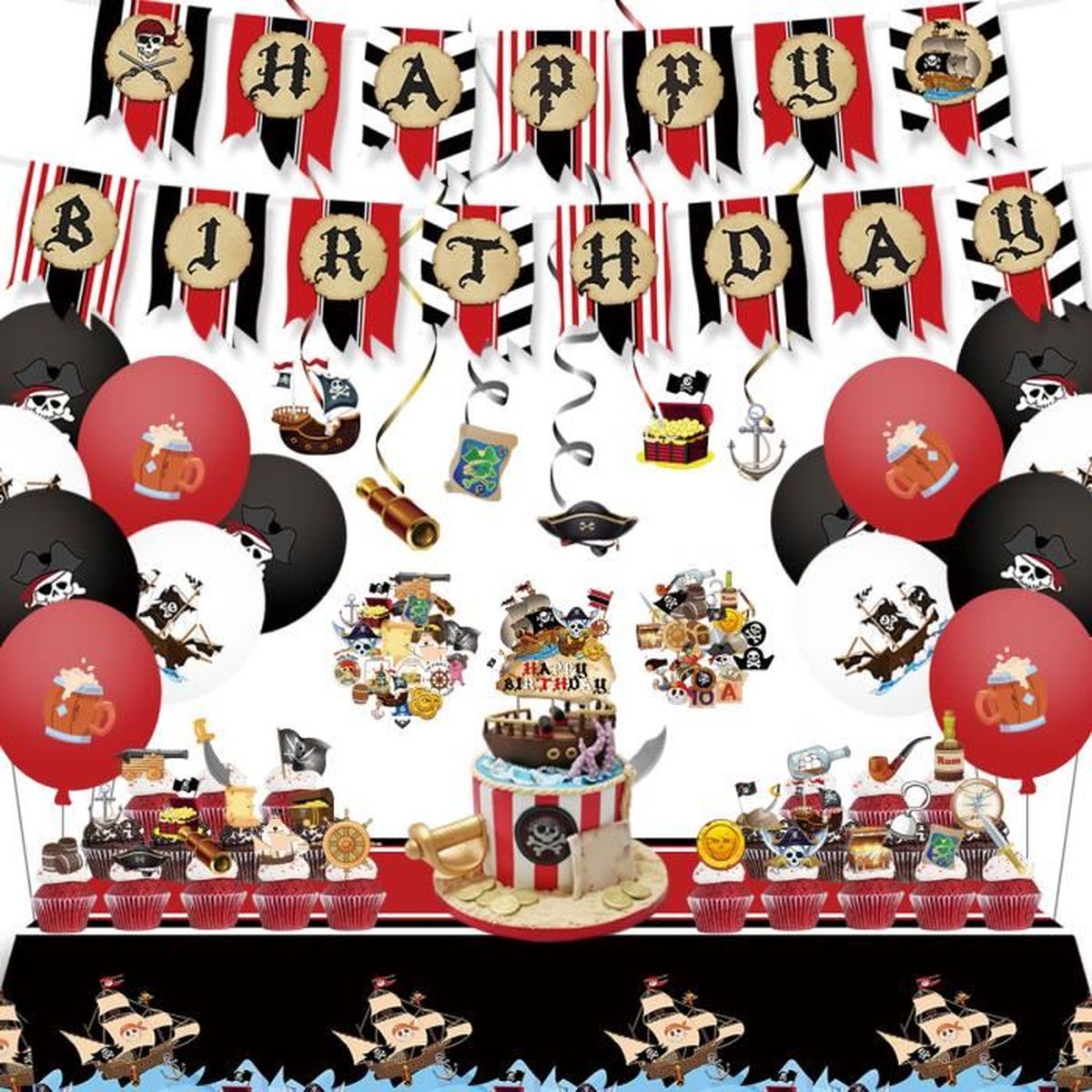 101pcs Pirate Decoration Ballons Anniversaire Banniere Nappe Tourbillons Suspendus Pirate Decoration Anniversaire Garcon Fille Cdiscount Maison