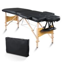 Table de Massage Pliante en Bois , 2 Zones, Hauteur Réglable, 212 x 70 x 85cm Noir