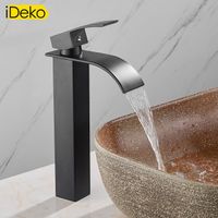  iDeko® Robinet de lavabo Mitigeur salle de bain cascade Noir vasque evier haut 