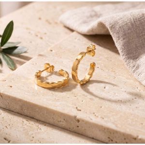 Boucles D'oreilles Femme Demi-créoles Plaqué Or 750 - Neuf Avec étiquettes, Bijouterie Papillon Bleu