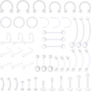 48 Pièces Piercing Retainer Transparent - Acrylique Hypoallergénique