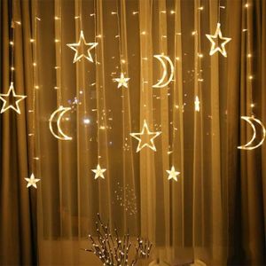 GUIRLANDE DE NOËL Guirlande de Noël LED Étoile Lune - FBGood - Rideaux Lumineux - Blanc - Chambre - Adulte