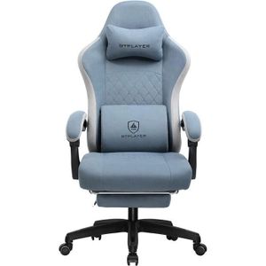 Dowinx Chaise de gaming en tissu avec coussins à ressorts ensachés, fauteuil de jeu ergonomique avec fonction massage, chaise de bureau PC, grande et haute, avec repose-pieds, taille XXL, blanche