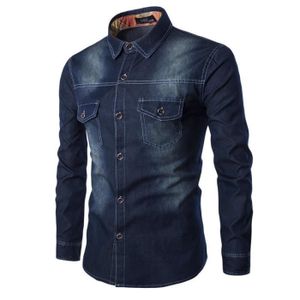 Chemise Homme En Jean Coton épais - Manches Longues, Col Classique - Style Décontracté Printemps/automne