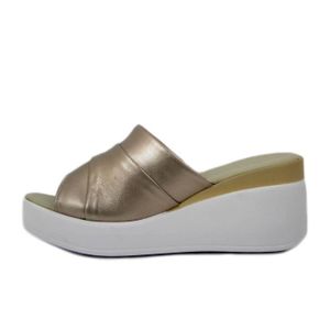 MULE Mule femme - ATEMA - Cuir or platine - Talon compe