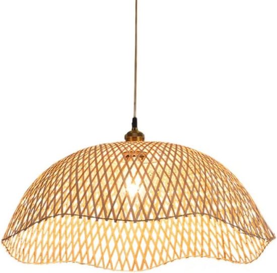 Lustre Pendentif Nuage Bambou Rotin Ø50cm – Lampe Tressée Main Style Tropical Vintage Pour Salon Chambre Café