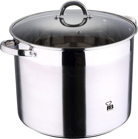 Pentola Alta RENBERG Alexander 20 Litri - Acciaio Inox, Fondo 5 Strati, Per Tutti I Piani Cottura, Con Coperchio Vetro