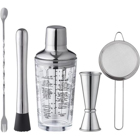 Ensemble De Shaker à Cocktail 7 Pièces – Kit Barman Avec Support, Shaker Martini 24 Oz, Finition Cuivrée Brossée