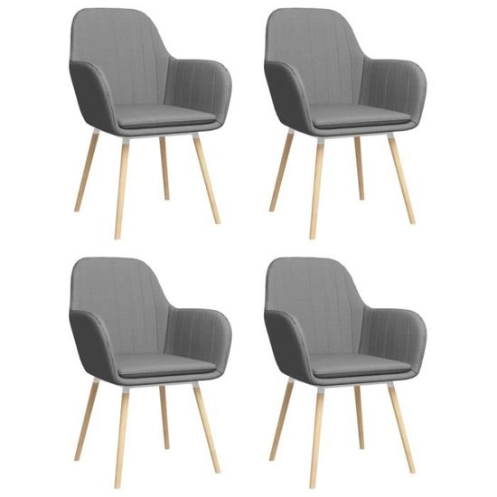 Lot de 4 Chaises de salle à manger - Style Scandinave avec accoudoirs - Fauteuil Chaise de cuisine Gris clair Tissu