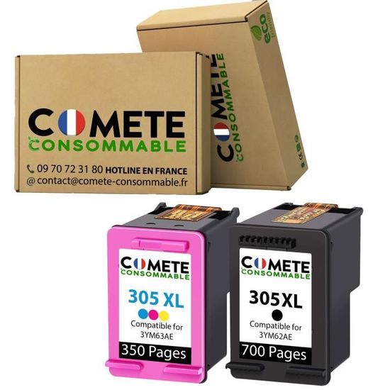 Lot De 2 Cartouches D'encre Compatibles HP 305XL - Noir Et Couleur - Fabriqué En France, Marque Qualitoner