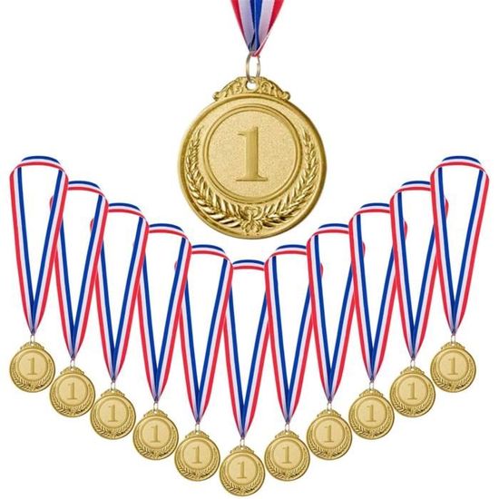 Médailles D'Or Enfant GeeRic - Lot De 12 Avec Rubans - Récompense Sport Compétition