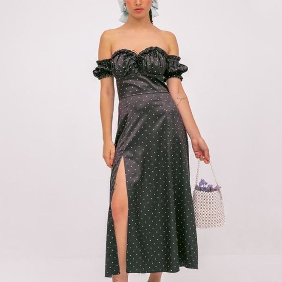 Robe midi femme florale épaules dénudées manches longues