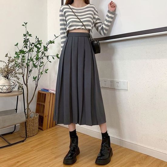 Jupe Mi-longue Plissée Viyella - Gris - Taille 14 - Laine - Motif Pied-de-poule