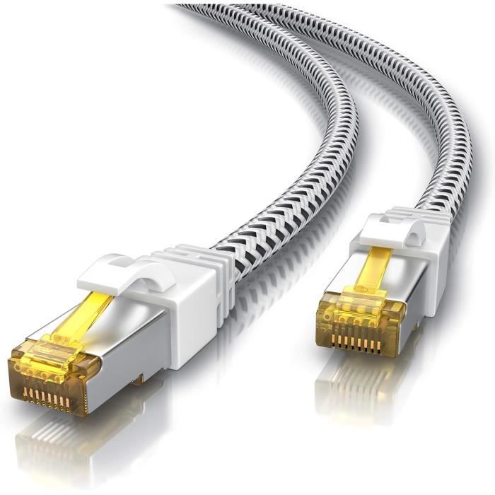 Câble Réseau Cat 7 0.5m Primewire - RJ45 10Gbps 600Mhz - Blindé S/FTP - Tressé Noir - Compatible Modem/PC/Switch