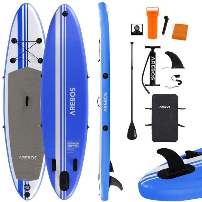 AREBOS SUP Pagayage à la Planche Planche de Surf Gonflable avec Pagaie Bleu 320cm