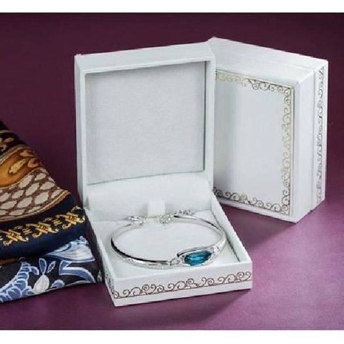 Bracelet femme-Swarovski Elements Cristal Bleu-Plaque Or Blanc- Ajoutez une touche de glamour a votre poignet avec cet