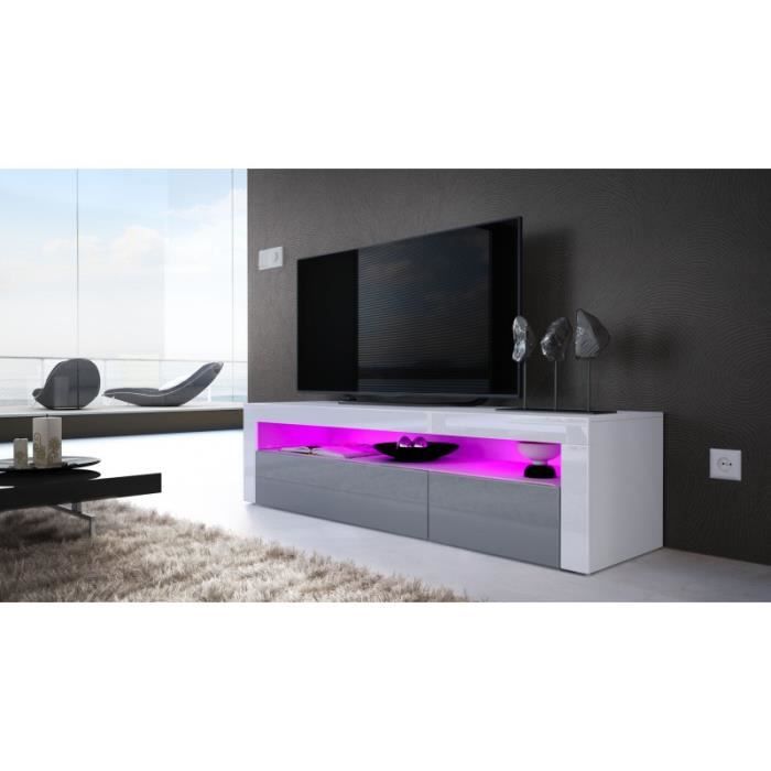 Meuble bas blanc/blanc et gris façade laqué corps mat sans led 155 cm