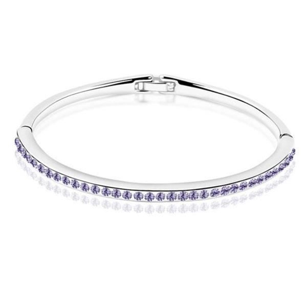 Bracelet Enfant en Cristal de Swarovski Element Violet et Plaqué Or Blanc