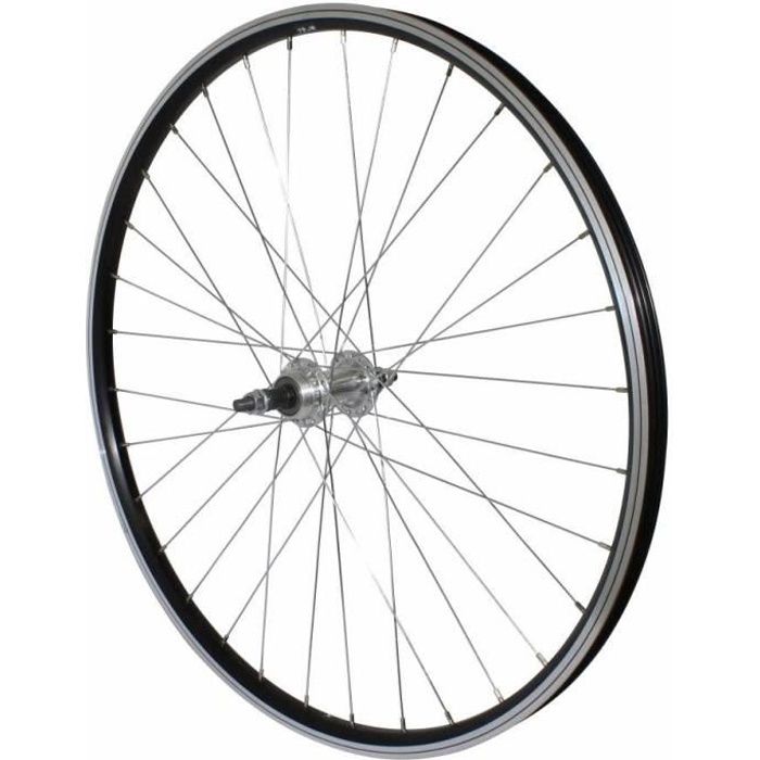 Roue vtt 26- p2r arriere alu noir double paroi moy alu roue libre 7-6v. axe plein