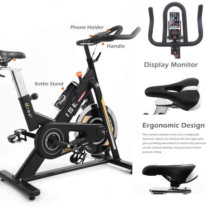 ISE Vélo Biking d'appartement Cardio , Poids d’inertie de 15 KG avec Programme et l'Ecran Silencieux,Guidon et Siège Régla,SY-7910