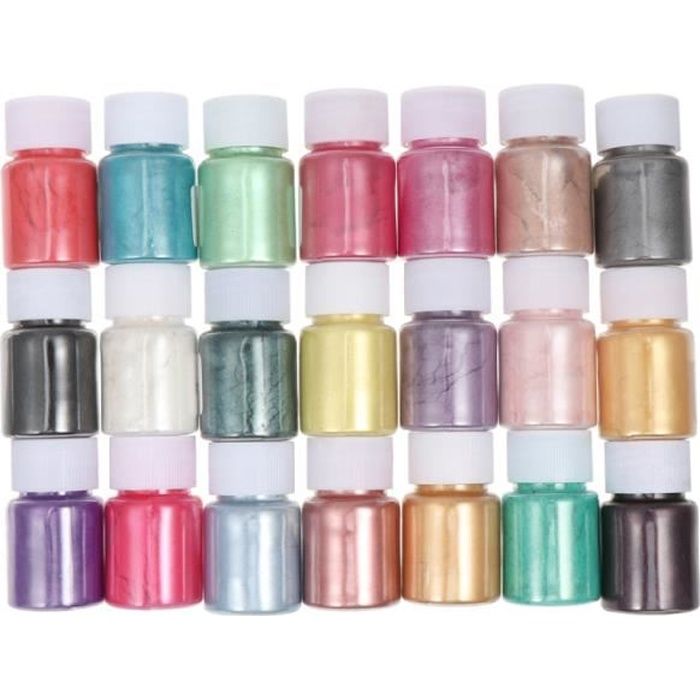 21 pièces poudre de perle résistante à la chaleur colorée brillante Mica Pigment RESINE - PEINTURE ACRYLIQUE POUR ONGLES - POUDRE