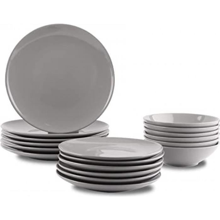 service de table 18 pièces en grès, pour 6 personnes, gris fumé