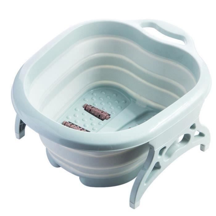 Thalasso Pieds Pliable Bain de Pied Massant en Plastique Baignoire de Bain avec 4 Rouleaux de Massage BLEU Bo35404