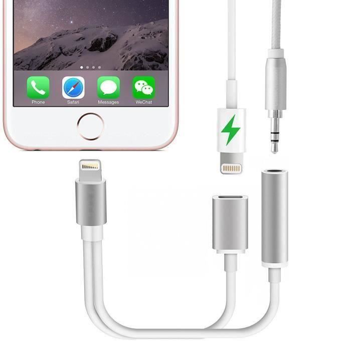 2 en 1 Lightning 3.5mm Aux Audio Jack Adaptateur de Prise Casque pour iPhone X iPhone8-8Plus iphone 7-7 Plus iPad iPod My10167
