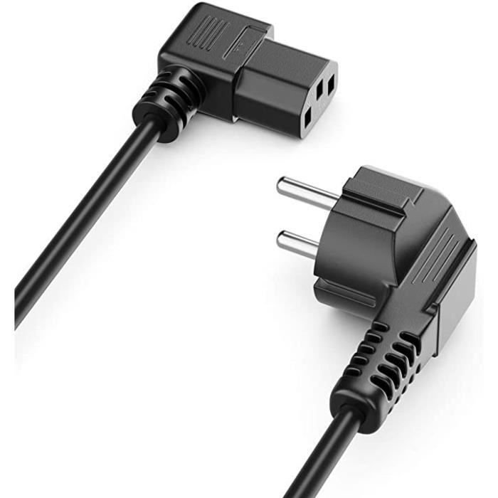 deleyCON 1m Câble d'alimentation Contact de Protection Fiche Type F (CEE 7/4) 90° Coudée au Connecteur d'alimentation C13 Femelle 90