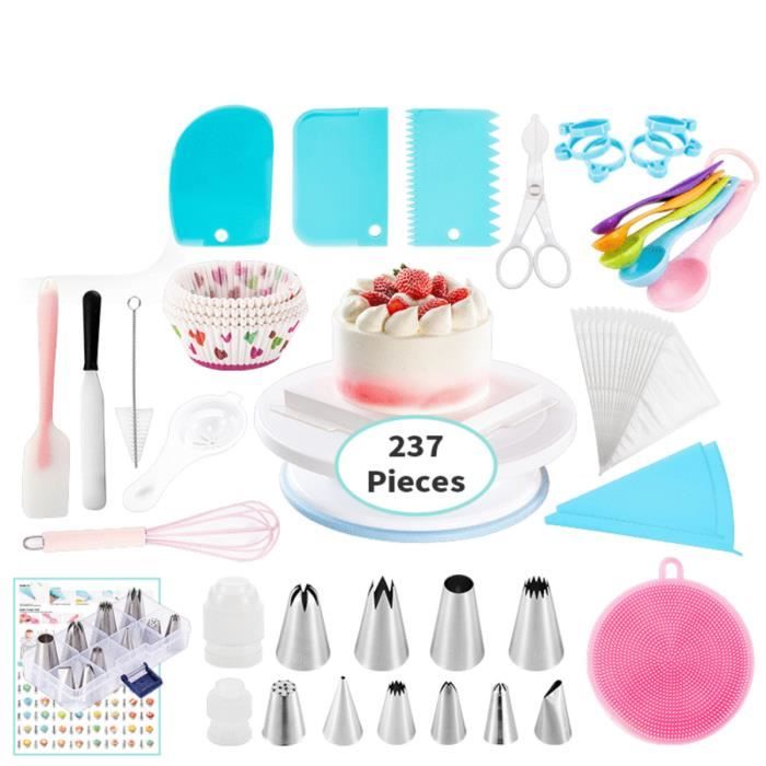 Kit de Décoration de Gâteau, Plateau Tournant de Gâteau, Douilles de Poches, Outils Ustensiles de Pâtisserie - 237Pcs/Set