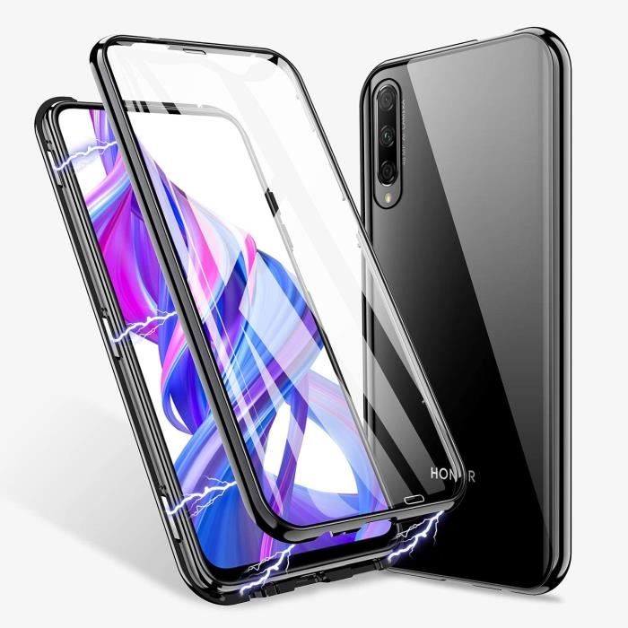 Coque Honor 9X Pro, Coque Adsorption Magnétique Avant et Arrière Verre Trempé Couverture Plein écran Couverture à R